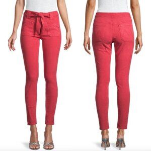 MOTHER The Tie Patch Looker Skinny Jeans Cropped Mid Rise Fruit Punch Pink Red